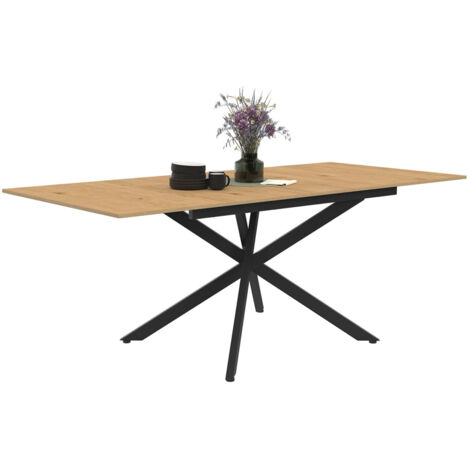 Idmarket – Table à manger extensible rectangle 160-200 cm – Capacité 6-10 personnes – Plateau effet bois – Pied métal noir style industriel - INES 6-10