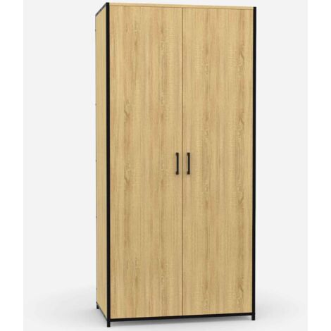 Idmarket – Armoire penderie 80 cm 2 portes – Structure métal et panneaux bois – 4 étagères – Capacité de charge 20 kg – Design factory