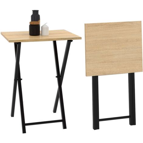 Idmarket – Lot de 2 tables d'appoint pliantes – Bois mélaminé et métal noir – Dimensions 48x36x65cm – Design industriel compact pour espaces réduits