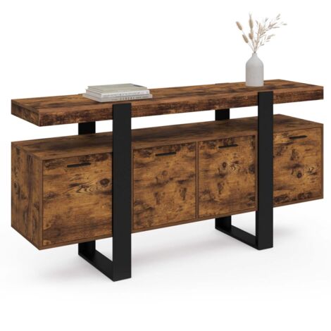 Idmarket – Buffet 160 cm 4 portes en bois effet vieilli et noir – Rangement moderne avec étagère supérieure – Dimensions L 160 x l 40 x H 80 cm