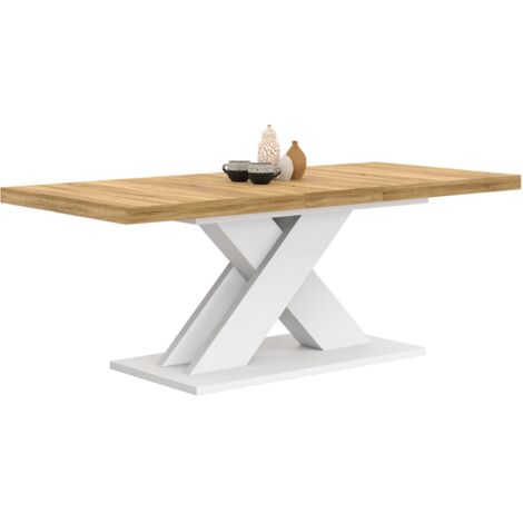 Idmarket – Table extensible rectangle ALICIA 6-10 personnes – Bois et blanc – Longueur 160-200 cm – Pied en X pour design moderne