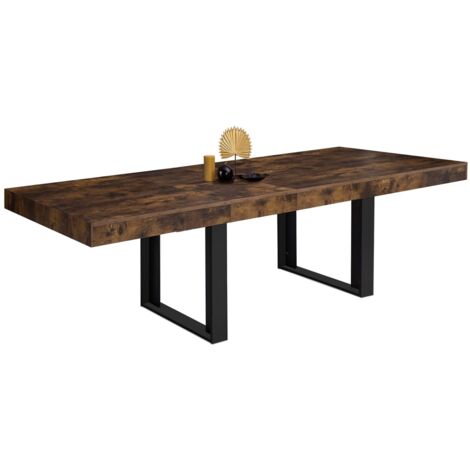 Idmarket – Table extensible rectangle 6-12 personnes – Bois effet vieilli et noir – Longueur 200-300 cm – Stabilité renforcée avec pieds larges
