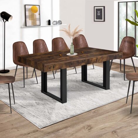 Table à Manger Rectangle Phoenix 6 Personnes - Bois Effet Vieilli Et Noir 160 Cm