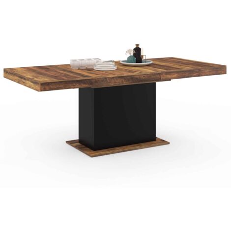Idmarket – Table à manger extensible rectangle 6-10 personnes – Plateau bois foncé et noir HAWKINS – Longueur 160-200 cm – Design industriel