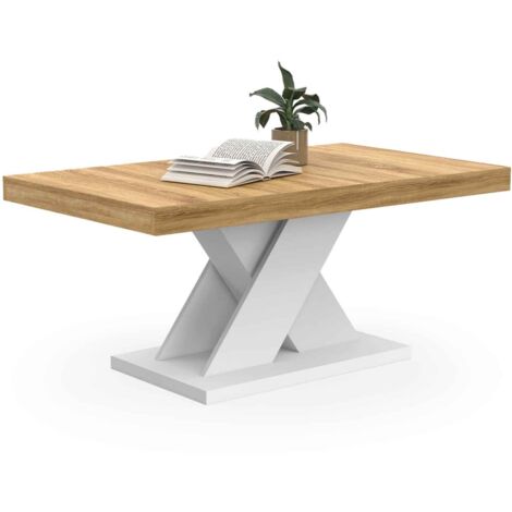 Idmarket – Table basse ALICIA fixe 100x60cm – Plateau bois avec pied X blanc – Design moderne et stable pour salon (1/5)