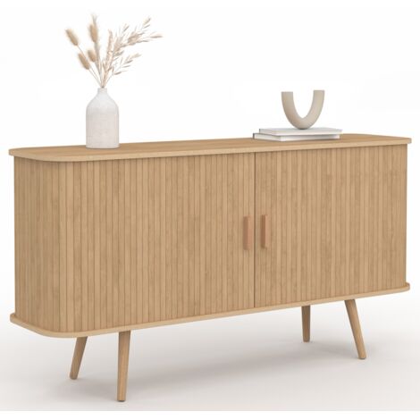 Idmarket – Buffet 140 cm 2 portes coulissantes – Structure en panneaux de particules – Pieds en bois de pin – Rangement modulable avec étagères réglables
