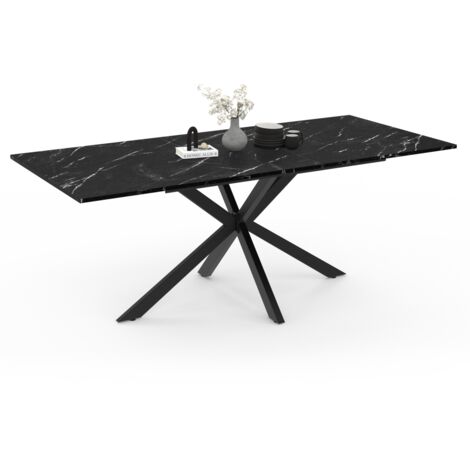 Idmarket – Table à manger extensible rectangle 160-200 cm – Pied araignée noir – Plateau effet marbre noir – 6-10 personnes - ALIX 6-10 (1/5)