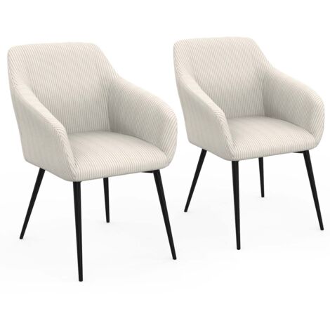 Idmarket – Lot de 2 chaises de salle à manger – Fauteuils JANY en velours côtelé beige – Assise large 41cm – Pieds en métal noir – Confort optimal
