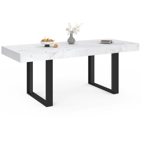 Idmarket – Table extensible rectangle 4-8 personnes – Plateau effet marbre blanc – Dimensions 160-200 cm x 80 cm – Design bohème chic (1/5)