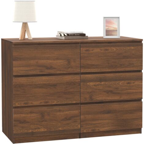 Idmarket – Commode 6 tiroirs 110 cm – Effet noyer moderne – Large tiroirs coulissants – Panneaux de particules robustes – Pour rangement chambre ou bureau