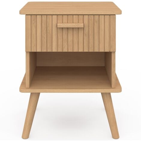 Lot de 2 tables de chevet JULIETTE 1 tiroir avec niche lattes tasseau bois coloris chêne