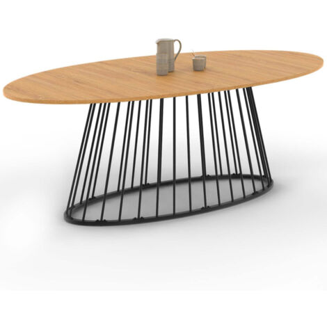 Idmarket – Table à manger ovale 10 personnes 200 cm – Plateau bois et pied métal noir – Design industriel chic pour salle à manger