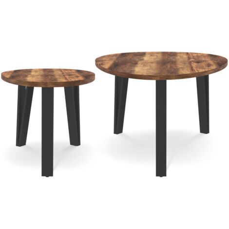DlandHome Tables Gigognes Lot De 2 - Tables Basses Industrielles Style Marron Pieds Métal
