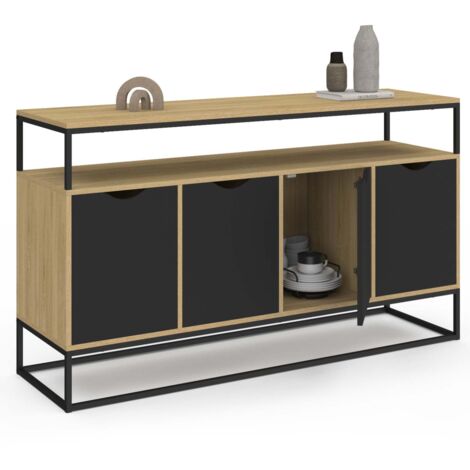 Buffet Cuisine Boston 120cm - Style Industriel - 6 Portes + Tiroir - Rangement XXL