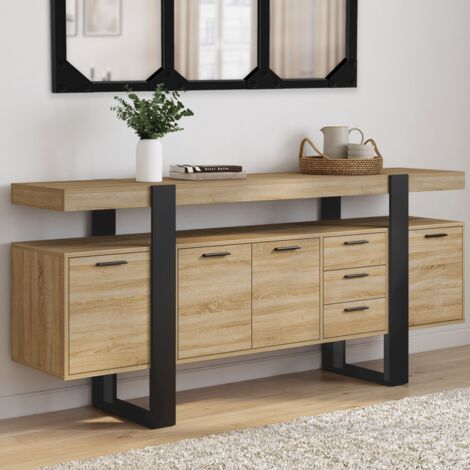 Buffet 180 cm PHOENIX XXL 4 portes et 3 tiroirs bois et noir
