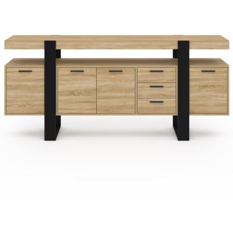 Buffet 180 cm PHOENIX XXL 4 portes et 3 tiroirs bois et noir