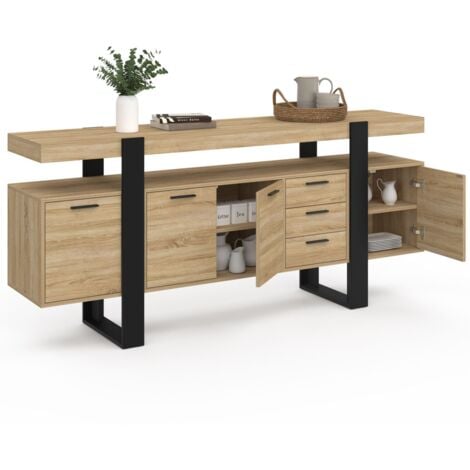 Buffet 180 cm PHOENIX XXL 4 portes et 3 tiroirs bois et noir