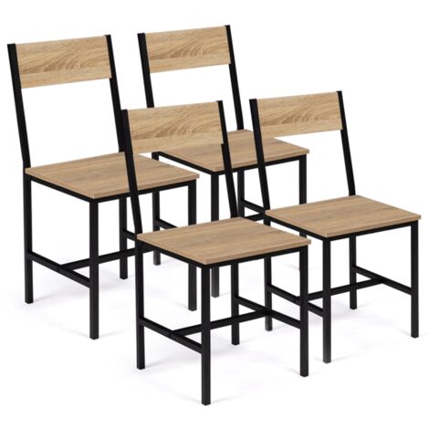 Idmarket – Lot de 4 chaises de cuisine – Structure métal noir – Assise large 41x36cm – Design industriel bois clair et noir – Hauteur 85cm (1/5)