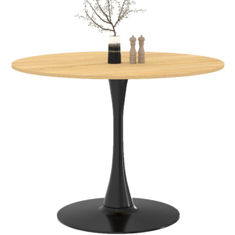 Idmarket – Table à manger ronde 100 cm pour 4 personnes – Pied tulipe métal noir – Plateau effet bois – Compacte pour petits espaces