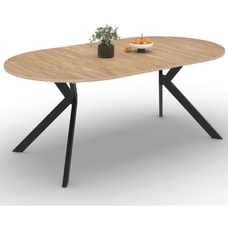 Idmarket – Table extensible ronde 4-10 personnes – Pied araignée en métal noir – Plateau en bois – Dimensions 110-200 cm – Design moderne - ALIX 4-10