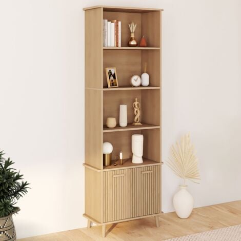 Etagère bibliothèque 4 niveaux avec placard JULIETTE lattes tasseau bois coloris chêne
