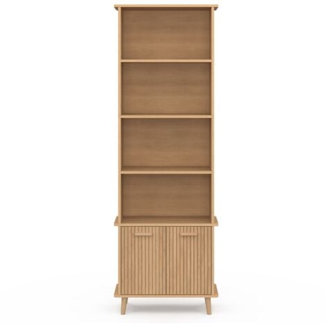 Etagère bibliothèque 4 niveaux avec placard JULIETTE lattes tasseau bois coloris chêne