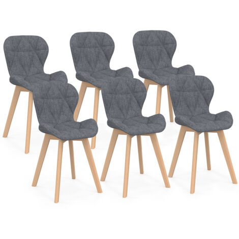 Idmarket – Lot de 6 chaises en tissu gris foncé – Dossier ergonomique – Assise large 46x37cm – Pieds en bois pour salle à manger