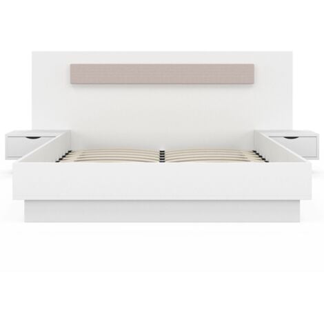 Lit double SANTA avec tête de lit + tables de chevet intégrées et sommier 140 x 190 cm blanc