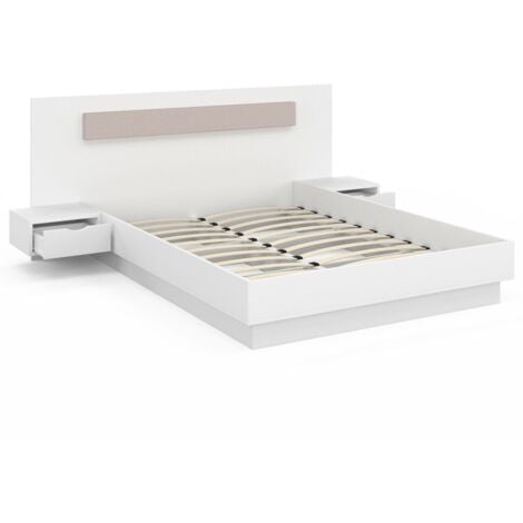Lit double SANTA avec tête de lit + tables de chevet intégrées et sommier 140 x 190 cm blanc