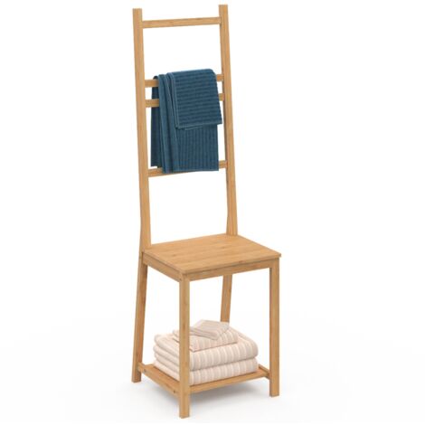 Idmarket – Porte-serviettes en bambou 4 niveaux – Dimensions 40x40x140 cm – Design vertical pour rangement optimal – Écologique et résistant à l'humidité (1/5)