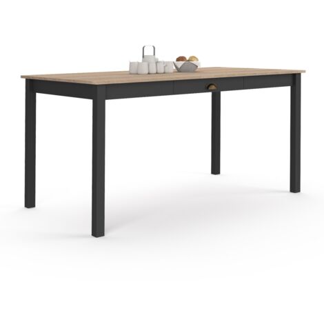 Idmarket – Table extensible à manger 8 personnes – Tiroir coulissant – Plateau MDF 150 x 80 cm – Style vintage bois et noir