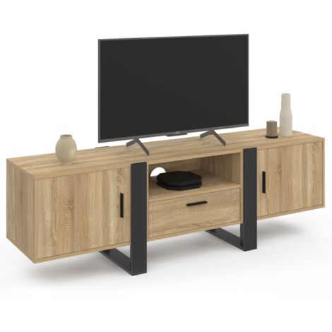 Meuble TV 160 cm PHOENIX 3 portes bois et noir (1/5)