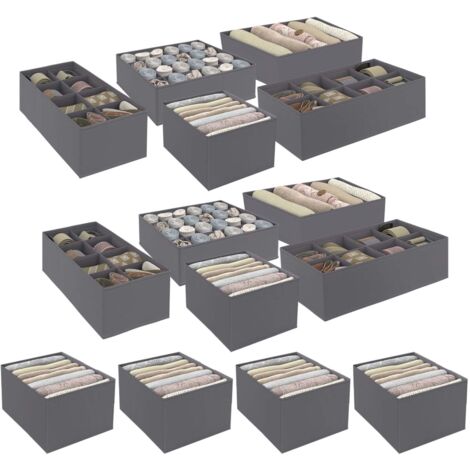 Idmarket – Lot de 14 boîtes de rangement tiroir gris anthracite – Dimensions 32x32x10 cm, 32x16x10 cm, 36x27x17 cm – Organisateurs pour dressings et armoires