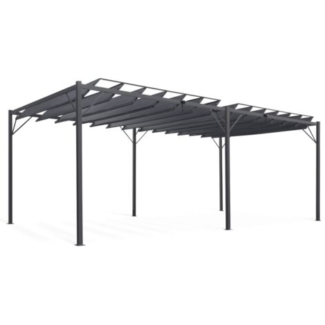 Idmarket – Pergola lames orientables 3x6 m gris anthracite – Structure en acier – Lames en tissu 100% polyester – Protection contre soleil et pluie