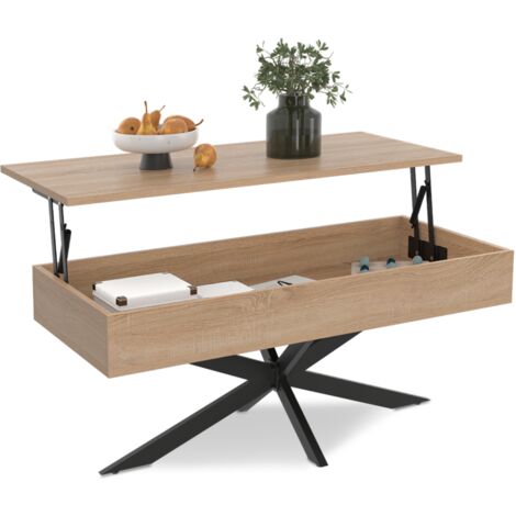Idmarket – Table basse rectangulaire 100 cm – Plateau relevable MDF et métal – Pied araignée noir – Dimensions 100x50x40/53 cm