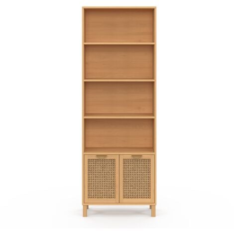 Etagère bibliothèque 4 niveaux avec placard EDHEN cannage et bois