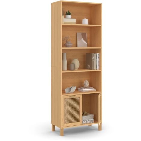 Etagère bibliothèque 4 niveaux avec placard EDHEN cannage et bois