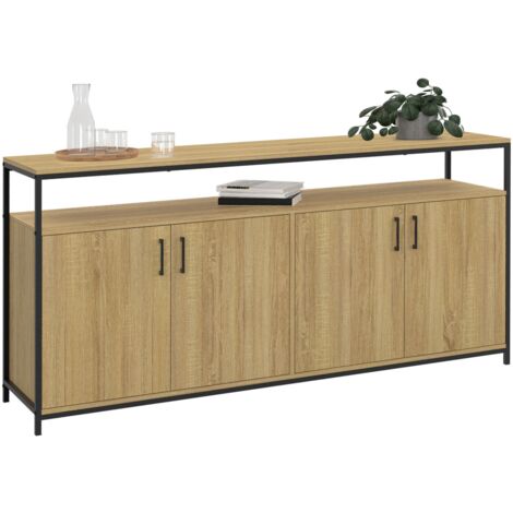 Idmarket – Buffet 160 cm 4 portes bois et métal noir – Style industriel – Rangement pour vaisselle et objets décoratifs – Dimensions 160x40x80 cm (1/5)