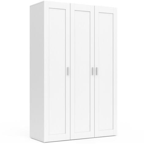 Armoire 3 portes VITO blanc penderie 120 cm avec étagères