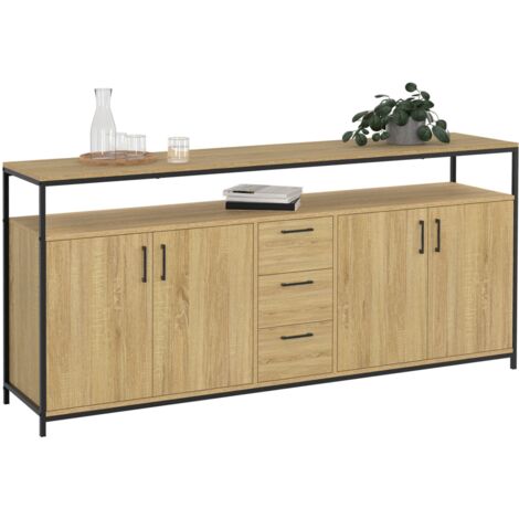Idmarket – Buffet 180 cm avec 4 portes et tiroirs – Style industriel en bois et métal – Rangement pour vaisselle et objets décoratifs (1/5)