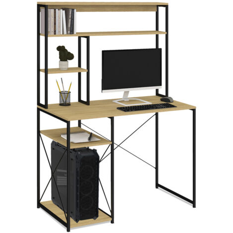 Idmarket – Bureau droit avec étagères de rangement – Longueur 100 cm x largeur 50 cm x hauteur 143 cm – Structure bois et métal – Style industriel (1/5)