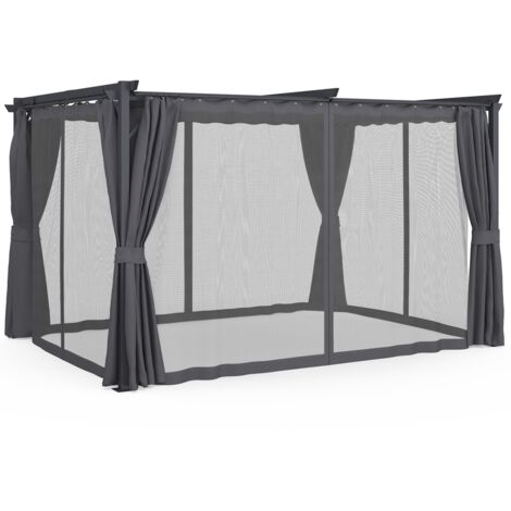 Pergola édition intégrale moustiquaire toit rétractable 3x4M et 4 rideaux gris