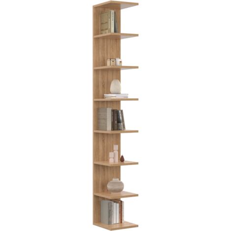 Idmarket – Étagère murale suspendue double position – 8 étagères en panneaux mélaminés – Longueur 30 cm, Hauteur 190 cm – Fixation horizontale/verticale
