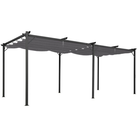 Idmarket – Pergola toit rétractable 3x6 m en acier gris anthracite – Structure robuste – Toile polyester 180 gr/m² – Espace ombragé modulable