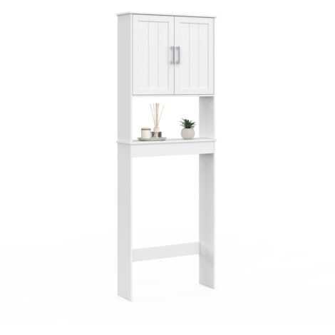Idmarket – Meuble de rangement salle de bain dessus WC – Bois blanc mélaminé – Dimensions 64x19x178 cm – Étagère intérieure ajustable