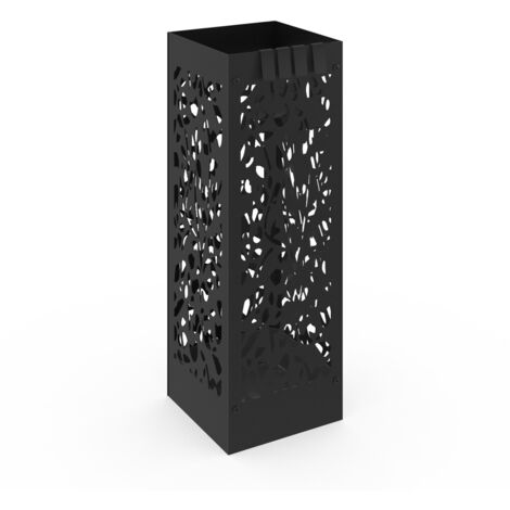 Idmarket – Porte-parapluie carré en métal noir – Hauteur 45 cm – Bac étanche en plastique – 4 crochets pour accessoires
