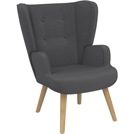 Idmarket – Fauteuil relax scandinave en tissu gris anthracite – Dossier capitonné – Pieds en bois naturel – Dimensions 72x75x96 cm