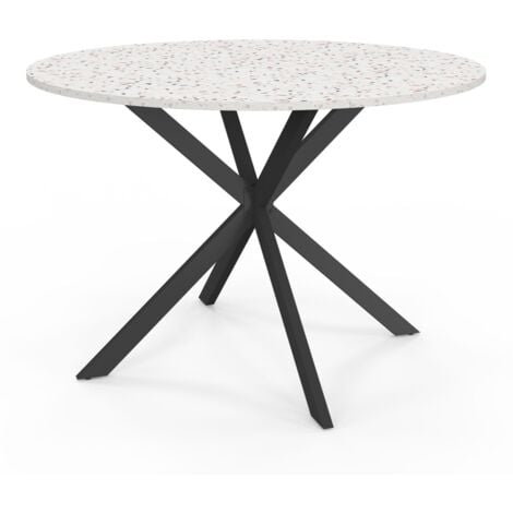 Table à manger ronde ALIX 6 personnes pied araignée noir plateau effet terrazzo SIMONE  110 cm