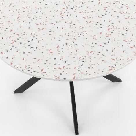 Table à manger ronde ALIX 6 personnes pied araignée noir plateau effet terrazzo SIMONE  110 cm