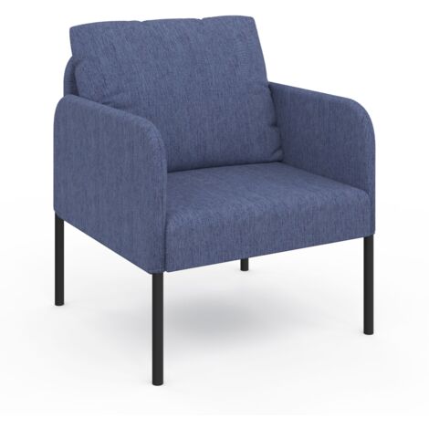 Idmarket – Fauteuil relax en tissu bleu – Pieds métal noir – Dimensions 65x65x70 cm – Confort optimal avec accoudoirs rembourrés